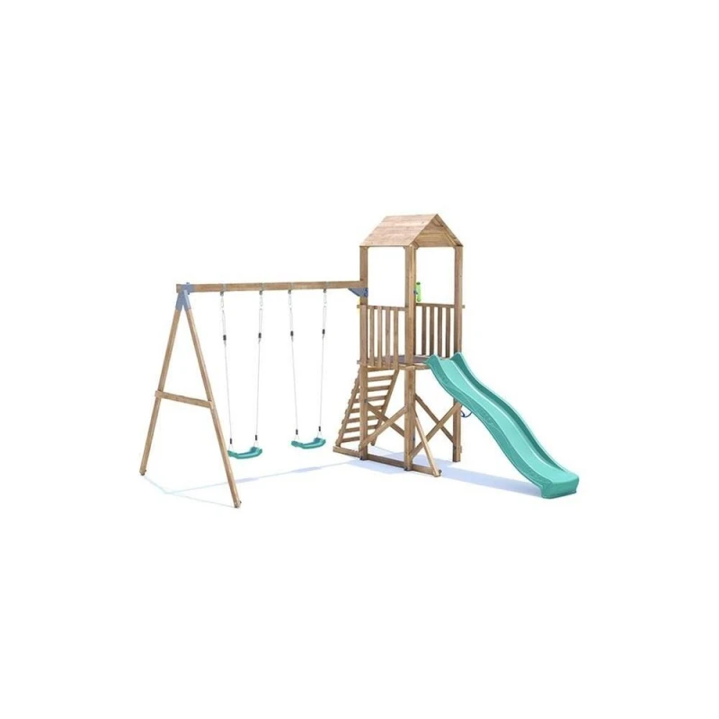 Image of Dunster House Climbing Frame With Two Swings & Slide Squirrelfort High Platform