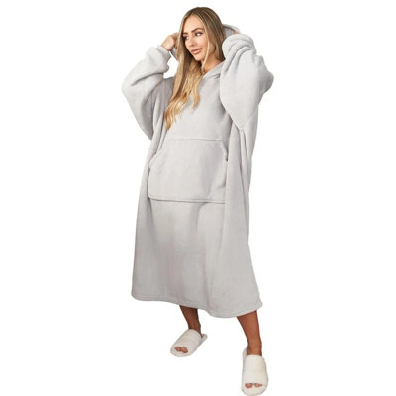 Image of OHS OHS Long Oversized Sherpa Fleece Hoodie Blanket in Light Grey Light Grey One Size Unisex 5027434145218