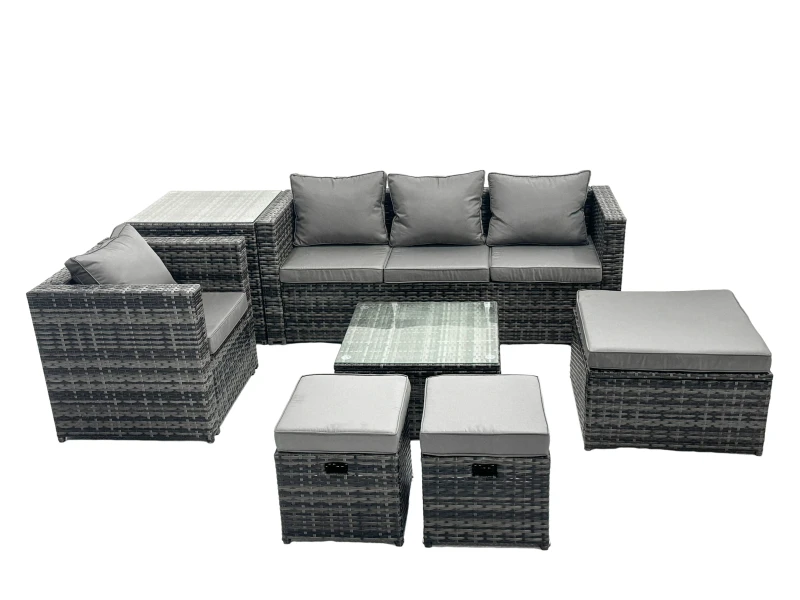 Image of Fimous 7 Seater Patio Lounge Sofa Set with Side Table 3 Footstools in Dark Grey Dark Grey Unisex