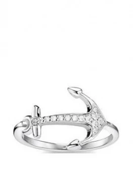 Image of Thomas Sabo Sterling Silver Cubic Zirconia Love Anchor Ring, One Colour, Size Small, Women