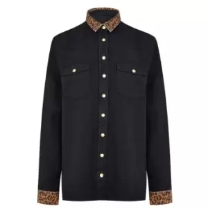 Image of Biba BIBA Leopard Collar Denim Shirt - Black