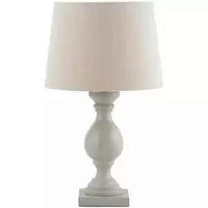 Image of Classic Wooden Table Lamp Taupe & Off White Linen Shade Pretty Bedside Light
