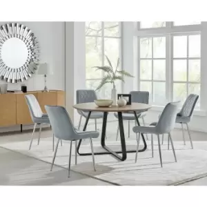 Image of Santorini Brown Round Dining Table And 6 Grey Pesaro Silver Leg Chairs - Elephant Grey