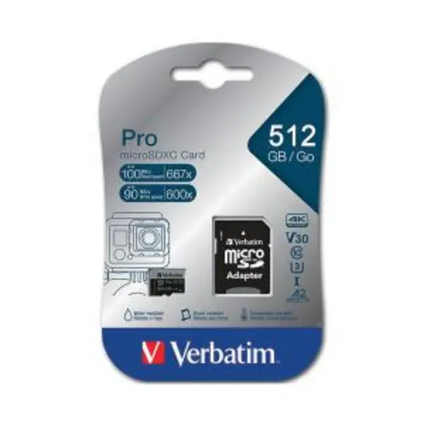 Image of Verbatim Pro U3 MicroSDXC Memory Card 512GB with SD Adapter 47046