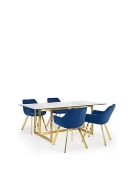 Image of Julian Bowen Minori 200 Cm Glass Top Dining Table + 4 Lorenzo Chairs - Blue/Gold