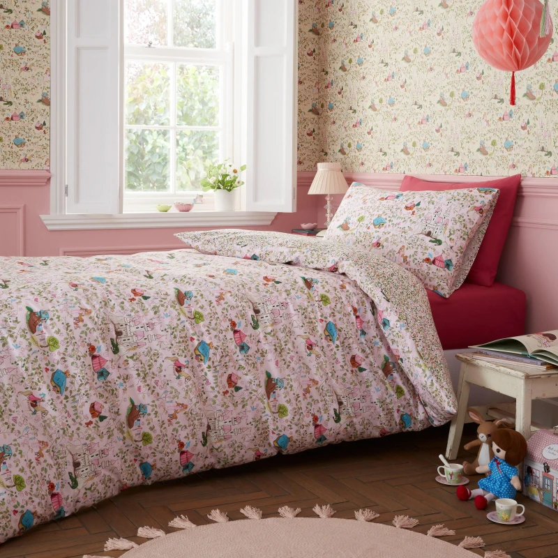 Image of Belle & Boo Fairytale Reversible Cotton Duvet Cover Set Pink unisex Double