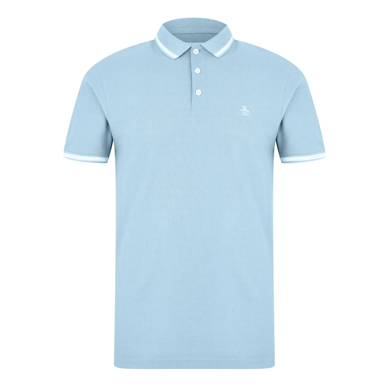 Image of Original Penguin Contrast Tipped Sleeve Polo Shirt - Blue Blue S