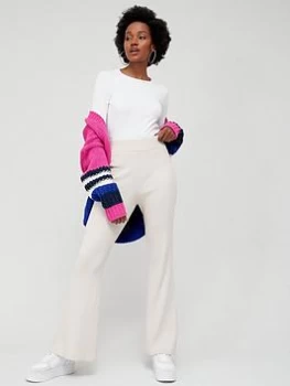 Image of Tommy Jeans Badge Logo Jersey Rib Trousers - Cream, Size L, Women