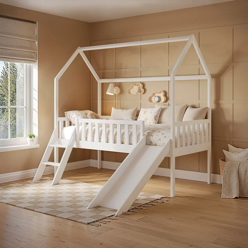 Image of Flair Explorer Slide Mid Sleeper Bed with Rails in White Size: Single White Unisex Single