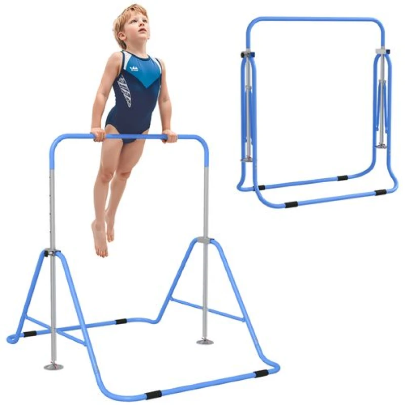 Image of HOMCOM Kids Gymnastic Bar w/ Adjustable Height - Foldable Training Bar - Blue TJ Hughes 5061025119356