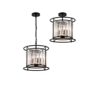 Image of Guilford Ceiling Pendant, Semi Ceiling Lamp Convertible, 3 Light E14, Satin Black, Clear