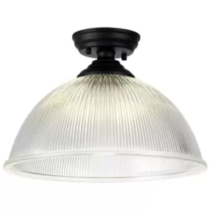 Image of Luminosa Talisa Flush Ceiling Lamp E27 With Dome 38cm Glass Shade Matt Black, Clear