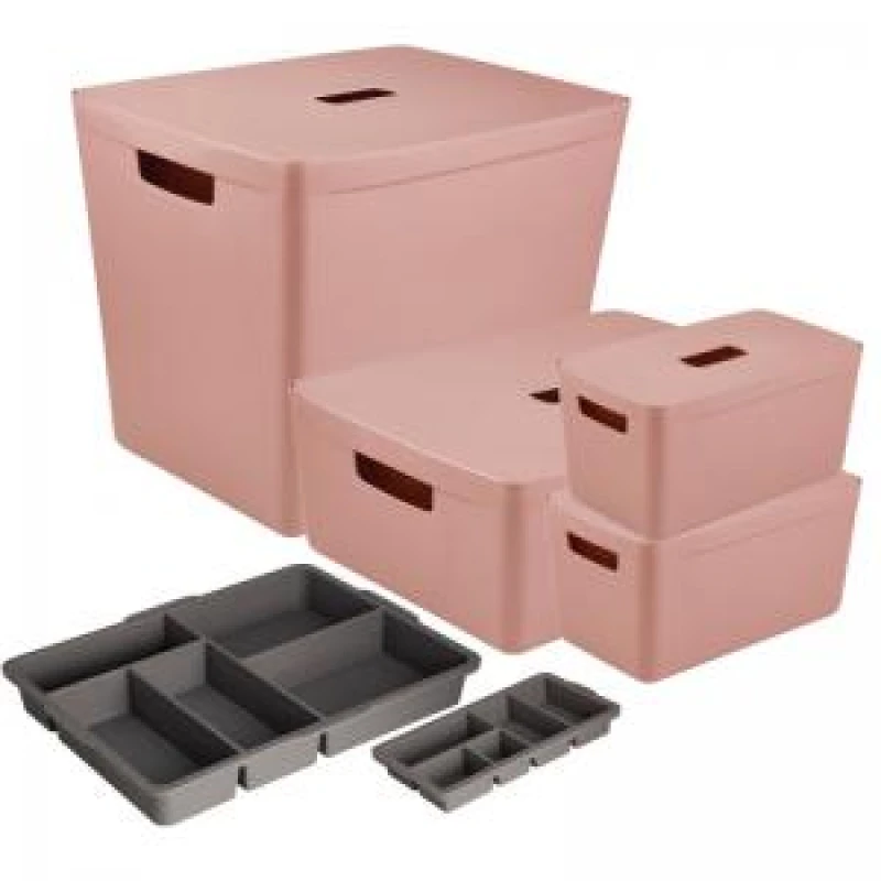 Image of Inabox Inabox Designer Storage Boxes With Lids and Trays Large Value Pack (2 x 8L & 1 x 19L & 1 x 39L & 1 x Small & 1 x Large Tray) De