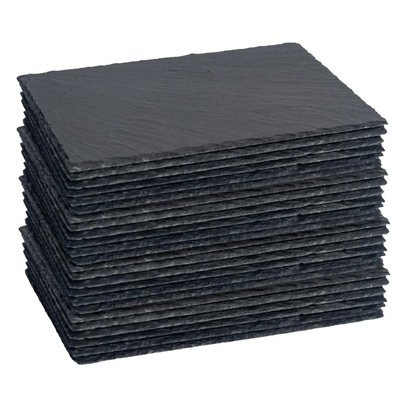 Image of Argon Tableware Rectangle Slate Placemats - 30cm x 20cm - 24x Large Natural Black Stone Dining Table Dinner Serving Board Platter Place Mats Sets Blac