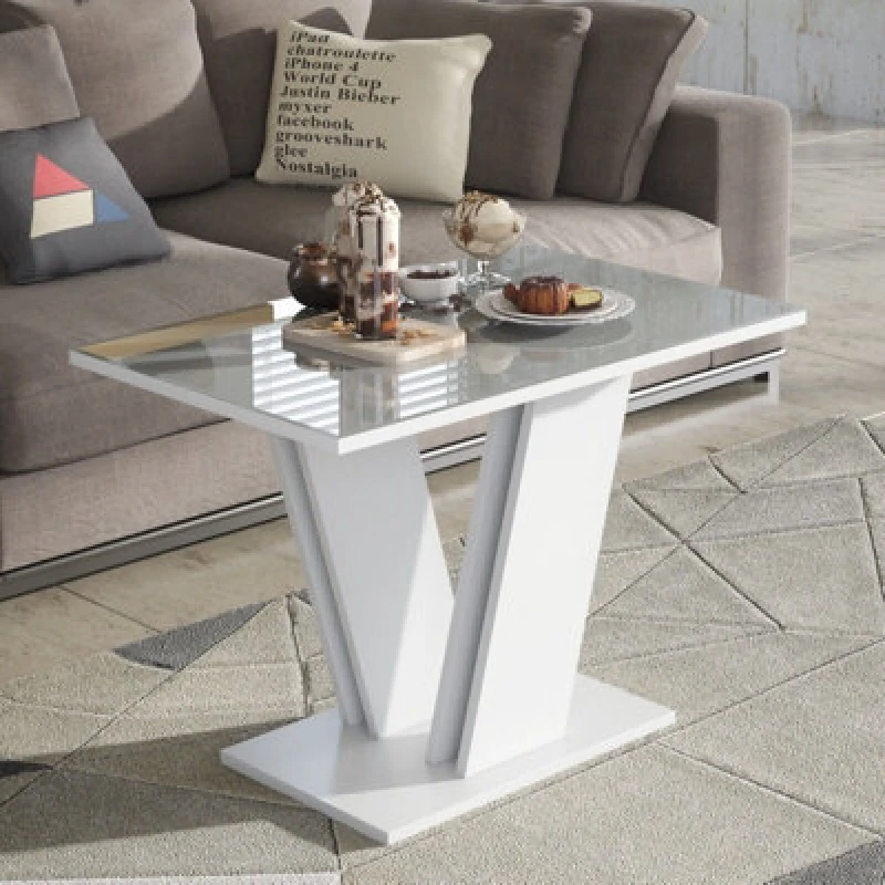Image of Furneo Glass Coffee Side Table White And Grey Modern Living Room Furniture