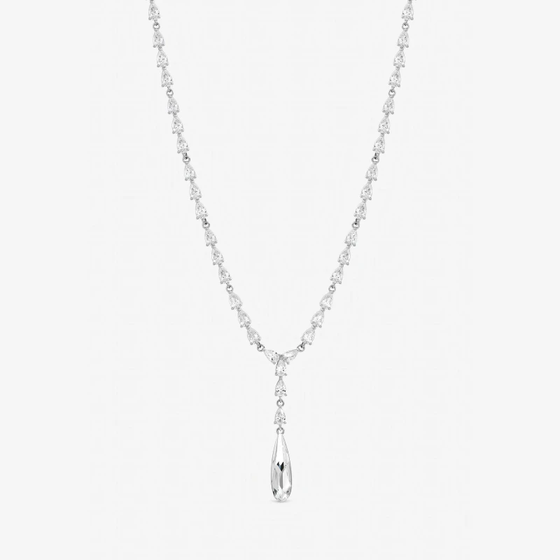 Image of Jon Richard Womens Rhodium Plated Linear Pear Drop Y-Necklace in Silver Silver Female One Size