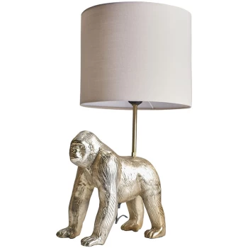 Image of Gorilla Metal Table Lamp with Drum Lampshade - Beige