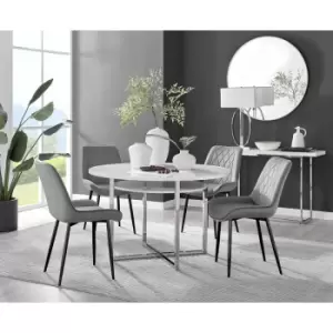 Image of Furniturebox Adley White High Gloss 120cm Storage Dining Table & 4 Grey Pesaro Black Leg Velvet Chairs