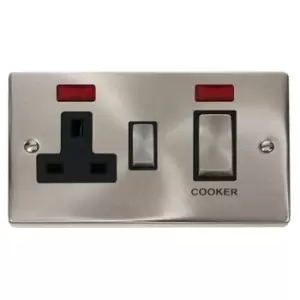 Image of Click Scolmore Deco Satin Chrome 2 Gang Double Pole Switch 45A With Black Ingot - VPSC505BK