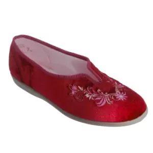 Image of Sleepers Womens/Ladies Dolley V Throat Embroidered Slippers (4 UK) (Wine)
