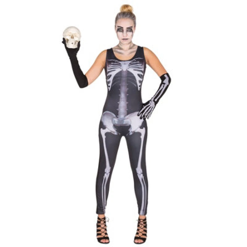 Image of Tectake Womens Skeleton Jumpsuit Costume 300143 - Black L