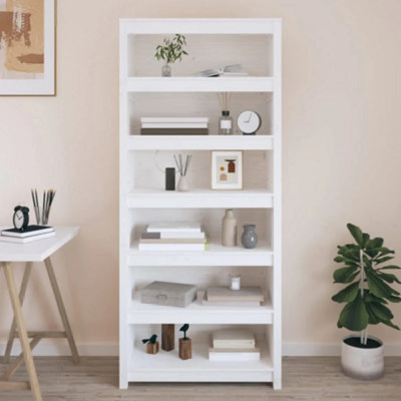 Image of Vidaxl Book Cabinet White 80X35X183cm Solid Wood Pine, White 821695