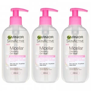 Image of Garnier Micellar Gel Face Wash Sensitive Skin 200ml (3 Pack)