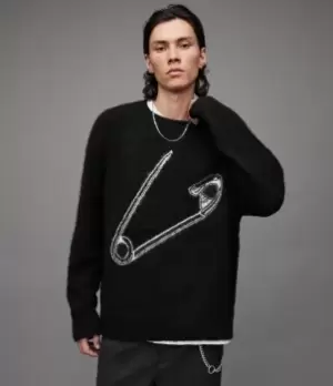 Image of AllSaints Mens Eraze Crew Jumper, Black, Size: M