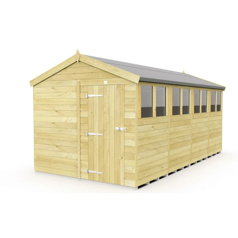 Image of Buttercup Farm 8 x 16 Feet Apex Shed - Single Door W/ Windows - L472 x W231 x H217cm in Brown Brown Unisex