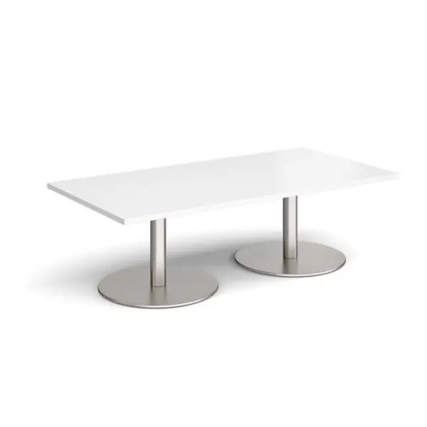 Image of Monza Monza rectangular coffee table with flat round brushed steel bases 1600mm x 800mm - white White MCR1600-BS-WH