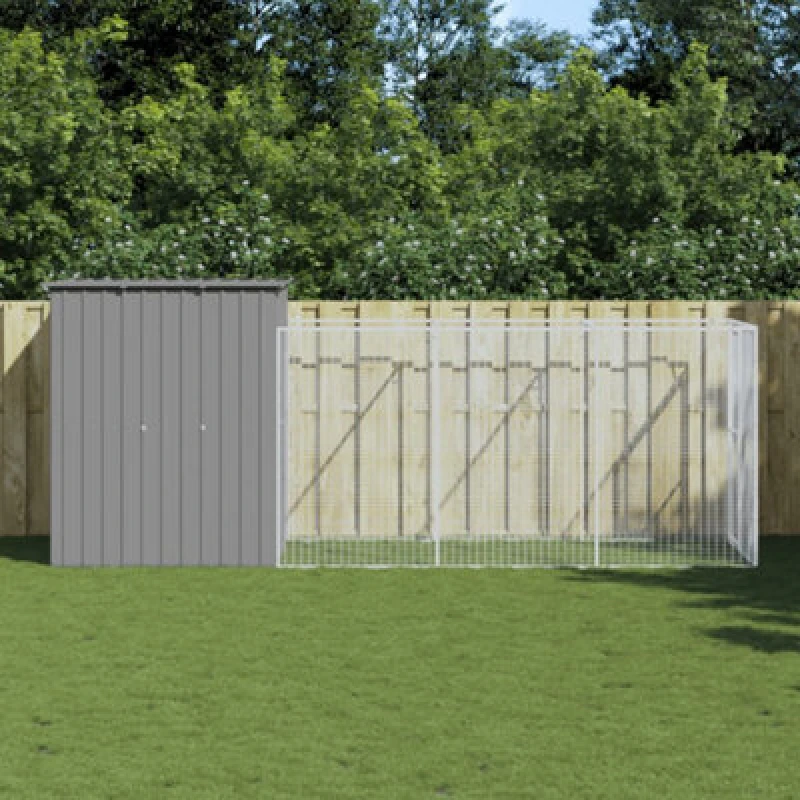 Image of Vidaxl Dog House With Run Light Grey 165X455X181cm Galvanised Steel