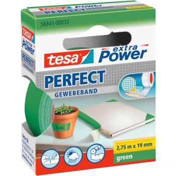 Image of tesa 56341 Extra Power Fabric Tape - Green - 19mm x 2.75m