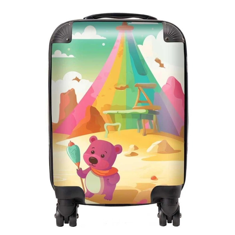 Image of Warren Reed - Designer Purple Bear On A Beach Holiday Suitcase in Yellow Size: Medium Yellow Unisex Medium