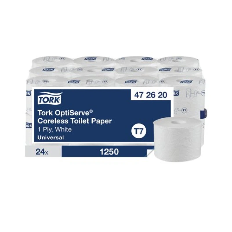 Image of Tork OptiServe Coreless Toilet Roll 1-Ply 1250 Sheets (24 Pack) 472620