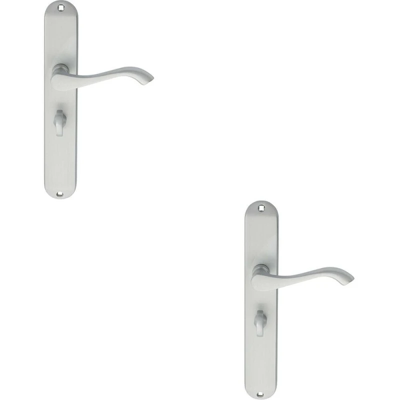 Image of Loops 2x PAIR Curved Handle on Long Slim Bathroom Backplate 241 x 40mm Satin Chrome Multi