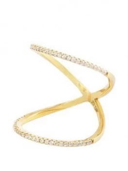 Image of The Love Silver Collection 18Ct Gold Plated Silver Micro Cubic Zirconia Curved Double Band Ring
