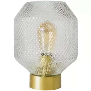 Image of Vintage Antique Brass Table Lamp with Textured Glass - No Bulb