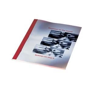 Image of Original GBC LeatherGrain A4 Thermal Binding Covers 3mm Front PVC Clear Red 1 x Pack of 100 Covers