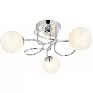 Image of Loops - Polished Chrome Semi Flush Ceiling Light & Confetti Glass Shades Multi Arm Lamp