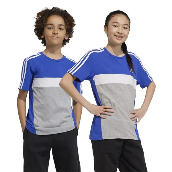 Image of adidas Tiberio 3-Stripes Colorblock Cotton T-Shirt Junior - Blue 11 - 12 Years