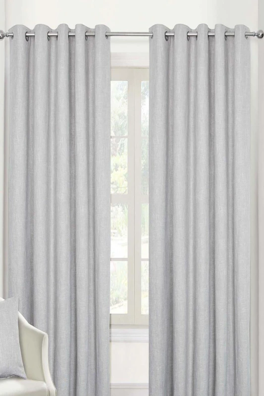 Image of Homescapes Heavy Boucle Textured Blackout Lined Eyelet Curtain Pair Light Grey