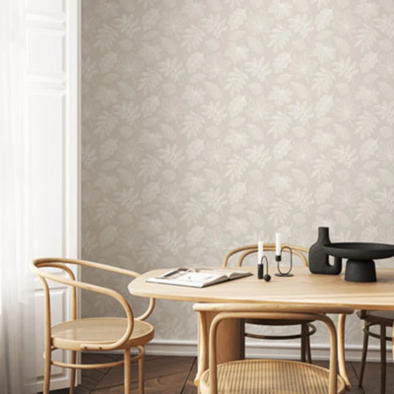 Image of Hoopla Walls Leaf Silhouette - Stone 10M Wallpaper