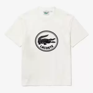 Image of Lacoste Mens Crew Neck 3D Printed logo Cotton T-Shirt Size 6 - XL White