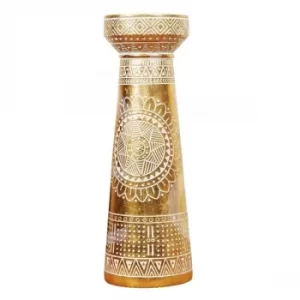 Image of Gold Finish Pillar Candle Holder with Ornate Pattern