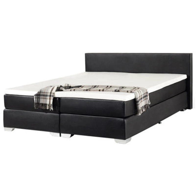 Image of Beliani Divan Bed Faux Leather President 180 X 200 Cm (Eu Super King) Black