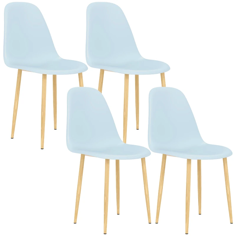 Image of HOMCOM Dining Chairs Set of 4 w/ Curved Back, Steel Legs Light Blue