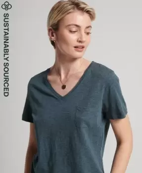 Image of Superdry Womens Organic Cotton Studios Pocket V-Neck T-Shirt Blue / Blue Mirage Marl - Size: 12