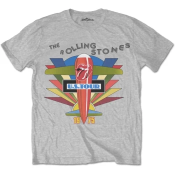 Image of The Rolling Stones - Retro US Tour 1975 Mens Small T-Shirt - Grey