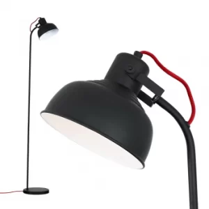 Image of Marley Matt Black Curved Floor Lamp with Red Flex