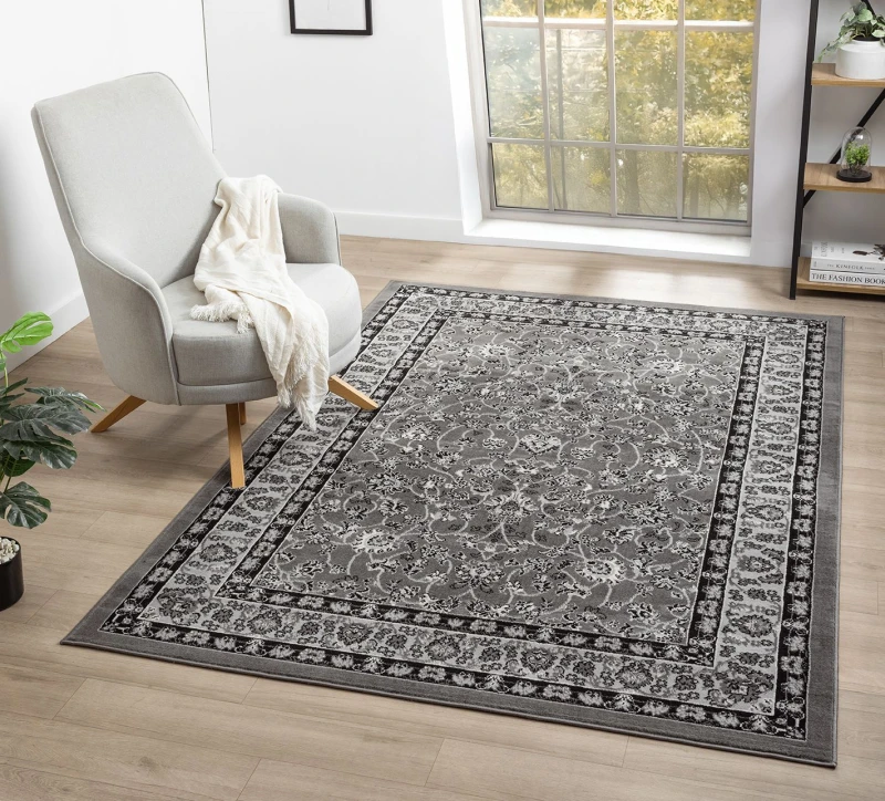 Image of Obsidian Modern Low Pile Area Rug - Classical Traditional Design Grey 160Cm X 230Cm